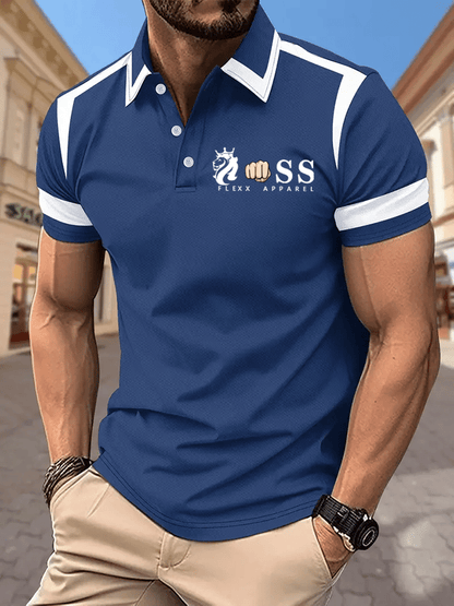 Men's Retro Letter Design Printed Casual Polo Shirt