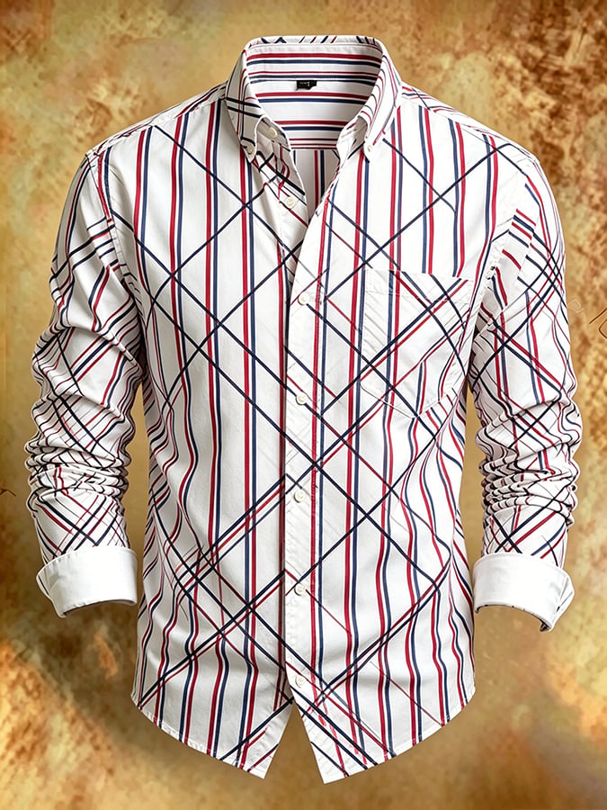 Men's Retro Abstract Art Print Comfortable Business Style Shirt