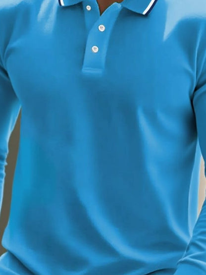Men'S Casual Contrast Color Classic Business Long Sleeve Polo Shirt