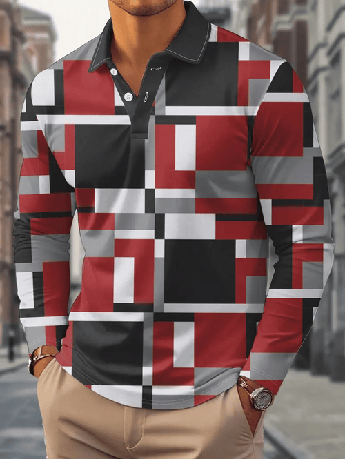 Men's Business Light Luxury Striped Print Lapel Polo Shirt
