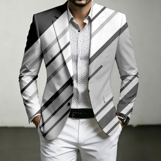 Men's Gray Diagonal-Striped Print Blazer