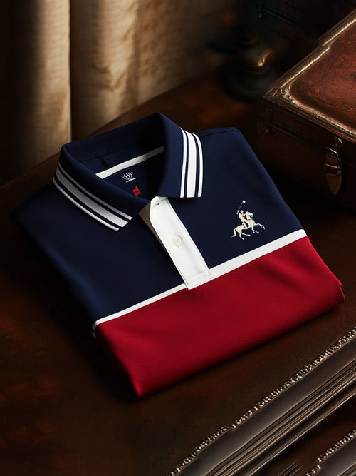Men's Classic Business Check Logo Button Short Sleeve Polo Shirt