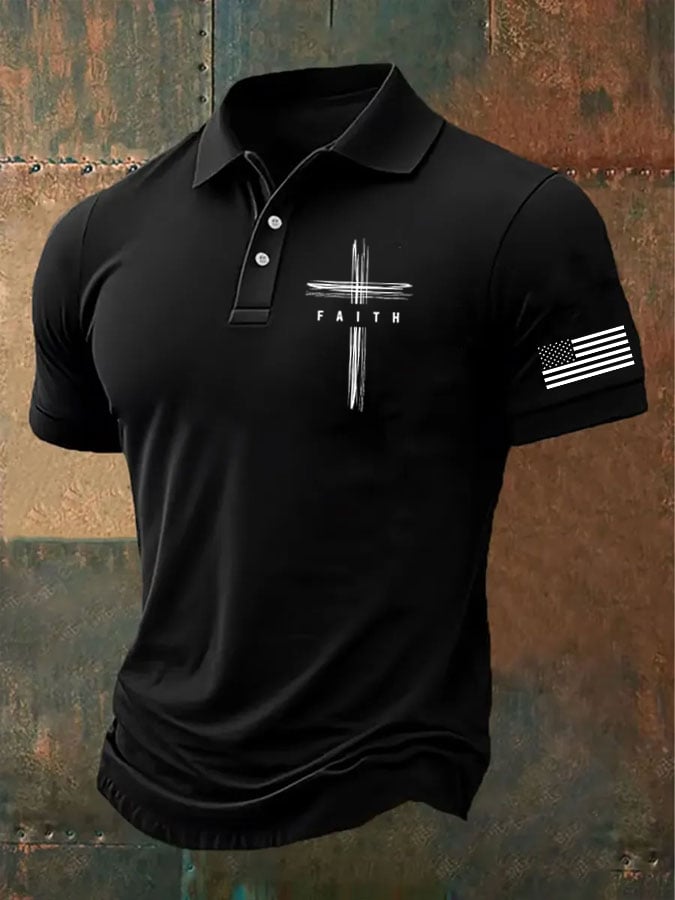 Men's Retro Faith  Casual Printed Polo Shirt