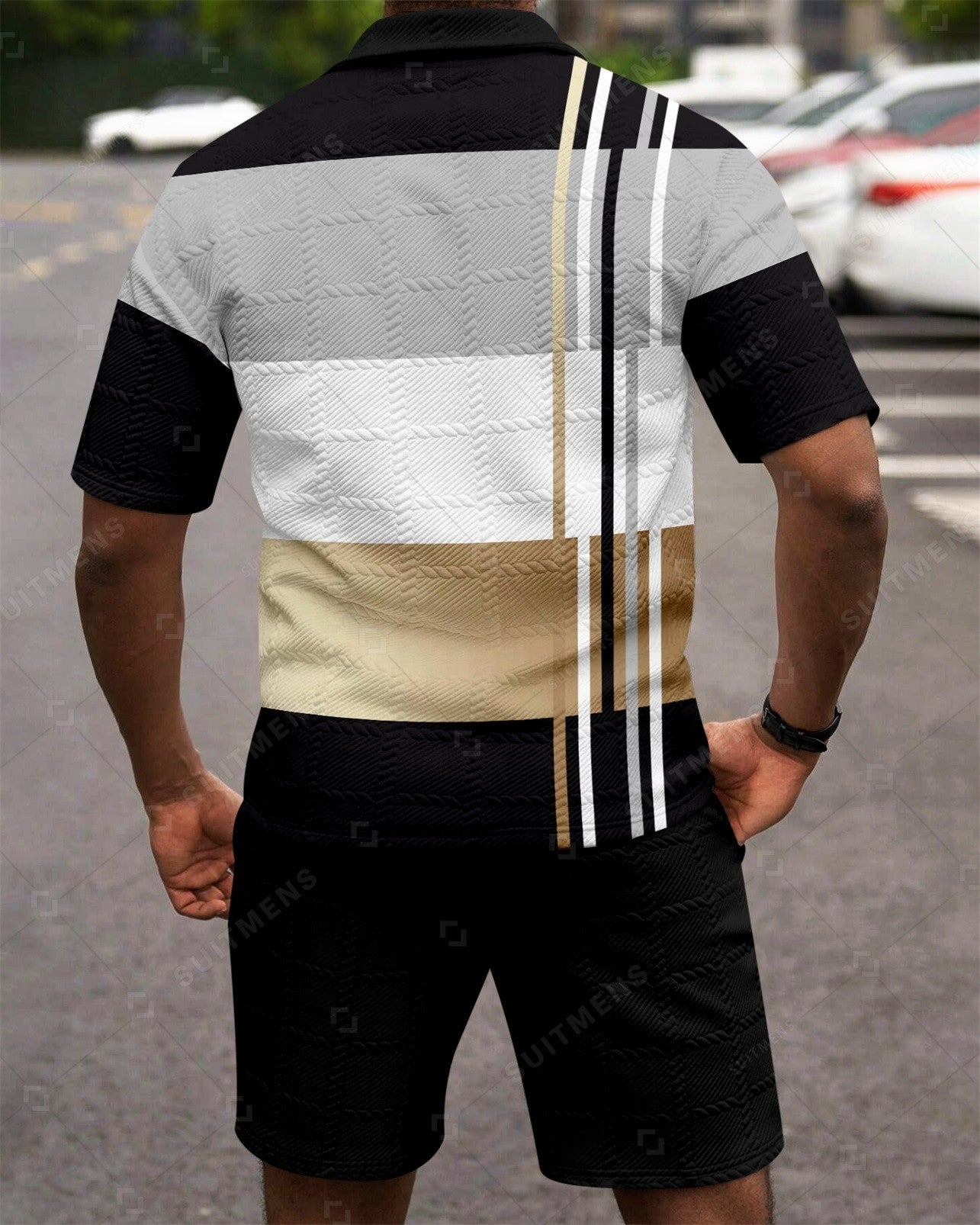 Men's Colorblock Simple Texture Summer Polo Shirt Set 259