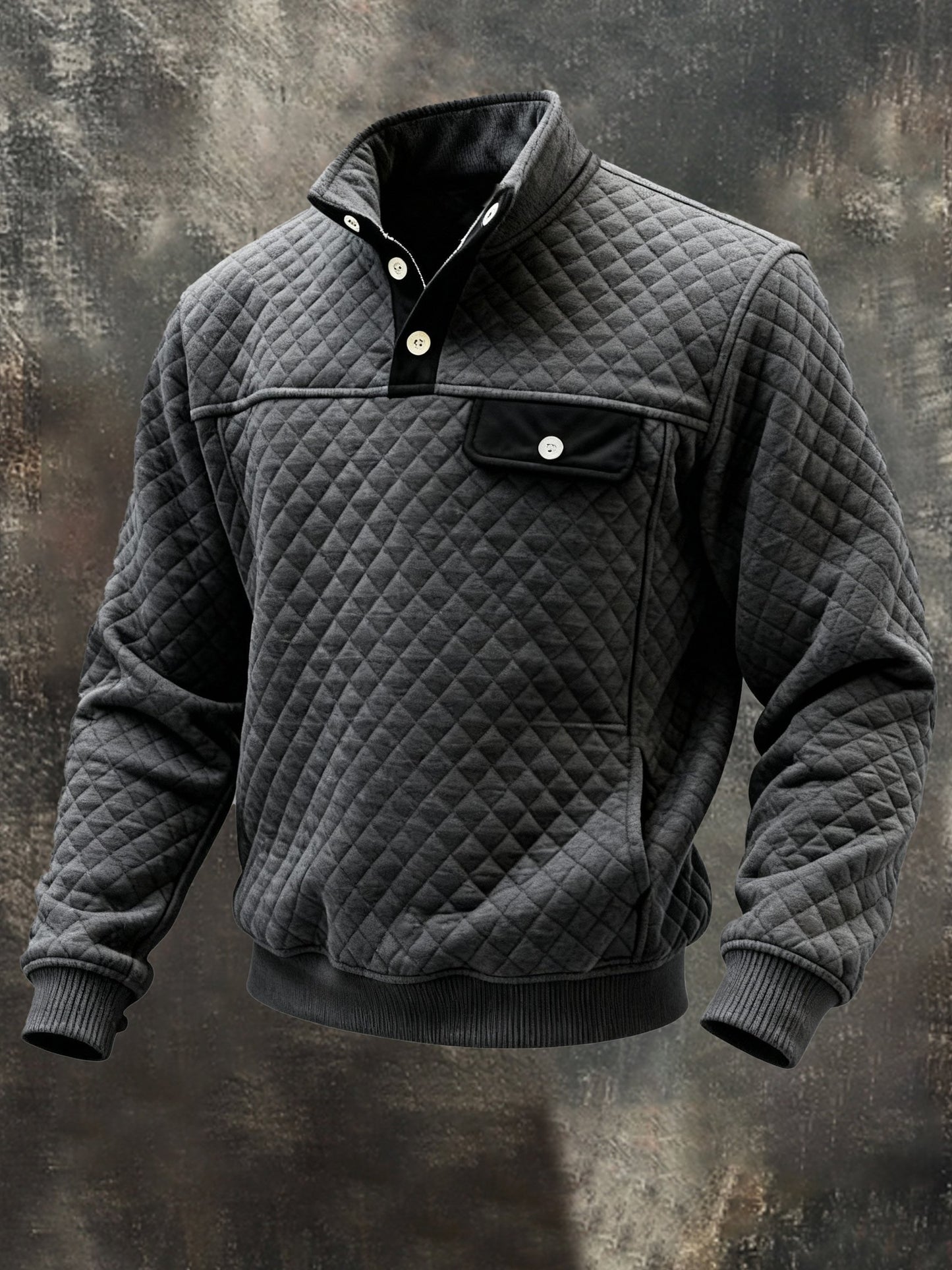 Men's Vintage Textured Comfortable Henley Sweatshirt