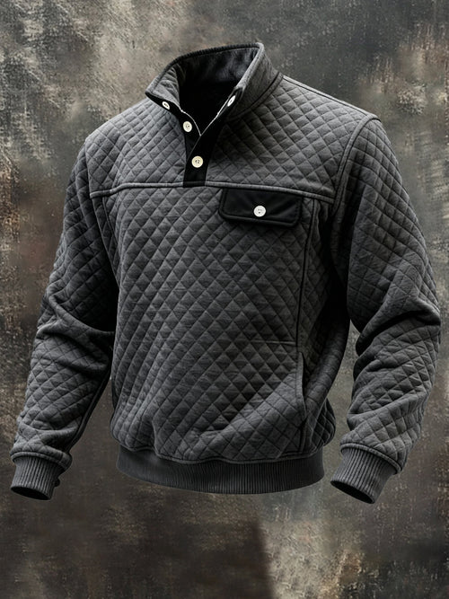 Men's Vintage Textured Comfortable Henley Sweatshirt