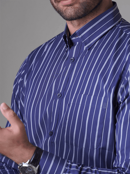 Men's Striped Design Pocket Business Casual Long Sleeve Shirt