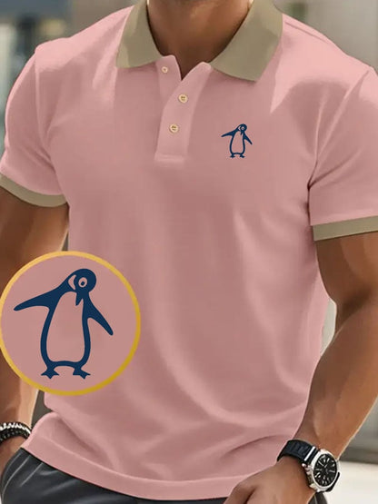 Men's classic casual polo shirt with penguin print