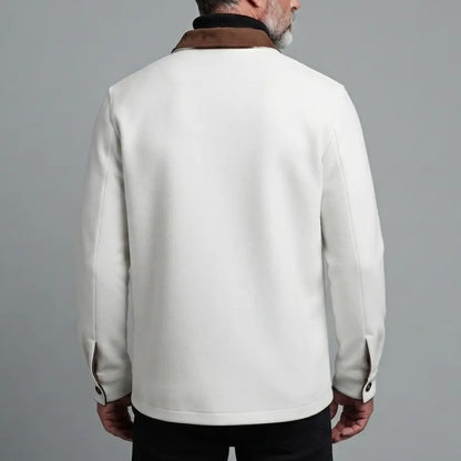 Men's White Contrast Flap Pockets Turndown Collar Single Breasted Slim Jacket