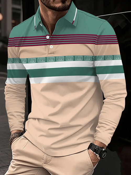 Men's Business Light Luxury Striped Print Lapel Polo Shirt