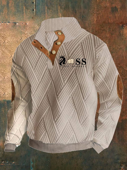Men's Retro Letter Design Jacquard Plaid Fabric Casual Sweatshirt