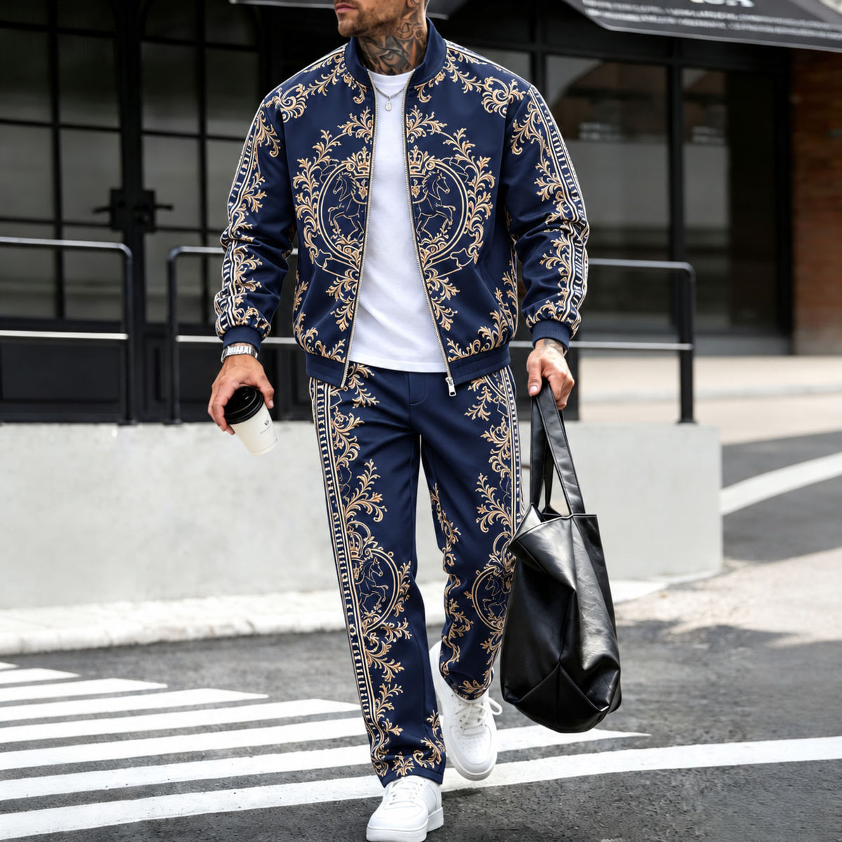 Men's Geometric-Print Fleece-Lined Jacket and Pants Set