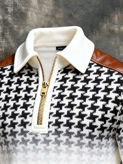 Men's Vintage Color-Block Printed Zip-Up Hoodie