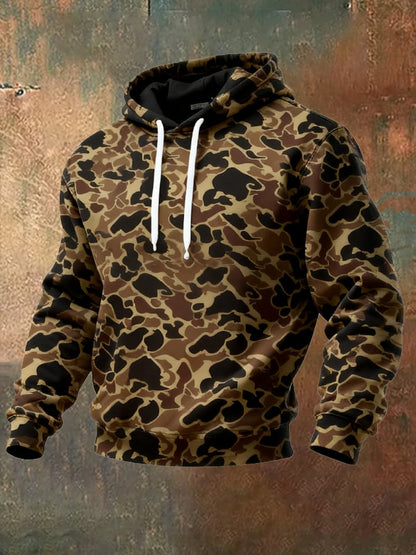Men's Retro Distressed Color Block Camouflage Print Casual Long Sleeve Sweatshirt