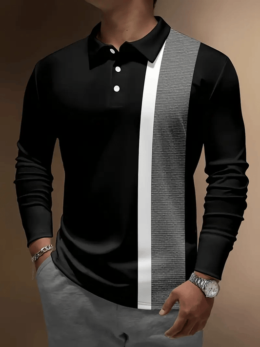 Men's Business Casual Striped Button-Down Polo