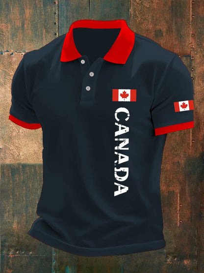 Men's Canadian Flag Print Polo Shirt