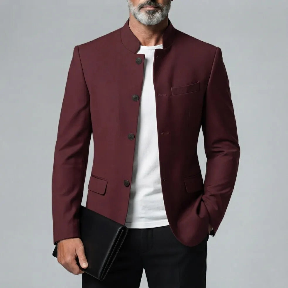 Men's Retro Solid Color Mandarin Collar Single-Breasted Jacket