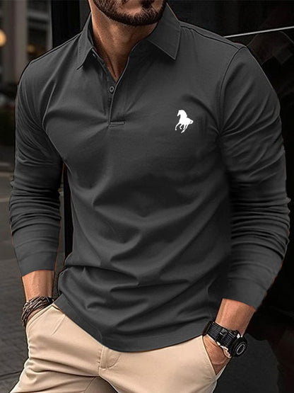 Fashion Casual Long Sleeve Solid Color Polo
