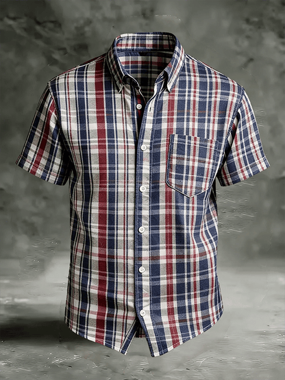 Men's Vintage Abstract Art Print Short-Sleeved Pocket Shirt