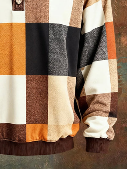 Men's Retro Colorblock Henley Sweatshirt