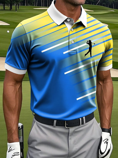 Men's Casual Contrast Color Short Sleeve Polo Shirt