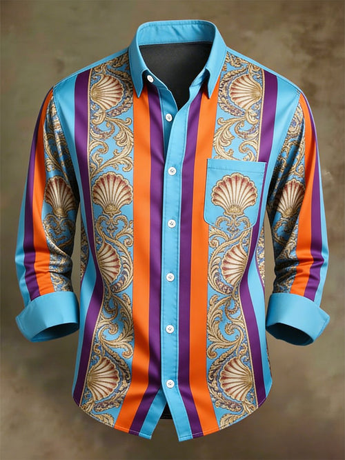 Men's Retro Business Casual Baroque Striped Long-Sleeved Shirt