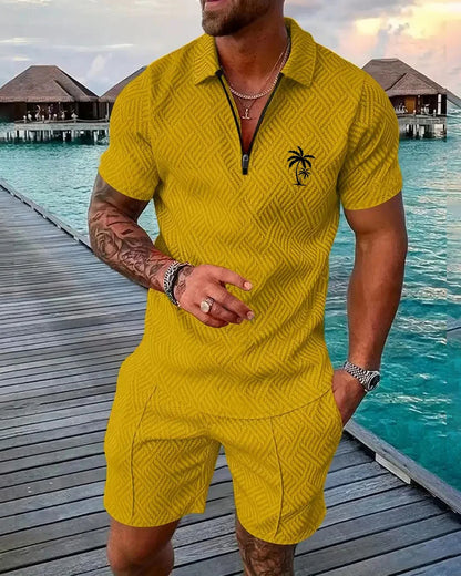Suitmens Men's Daily Casual Collar Zipper Polo Shirt Set 214