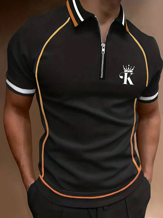 Men's Business Logo Button-Down Short Sleeve Polo Shirt