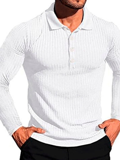 Casual Sports Stretch Vertical Stripe Polo Knit Shirt