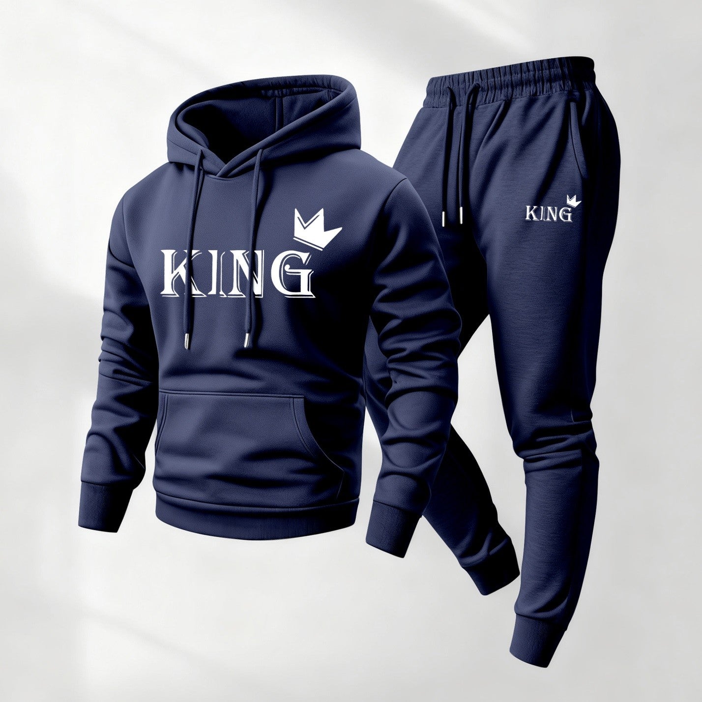 Men's King Pattern Print Hoodie and Drawstring Sweatpants Set, Menswear, Casual Athletic Long Sleeve Hooded Jacket & Trousers for Fall & Winter, Men's Clothing for Daily Wear, Sportswear Indoor Outdoor, Tracksuit, Athleisure