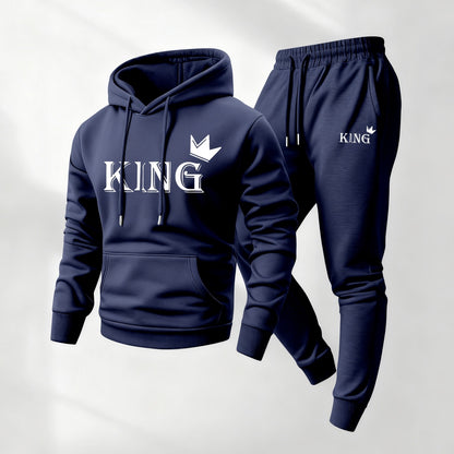 Men's King Pattern Print Hoodie and Drawstring Sweatpants Set, Menswear, Casual Athletic Long Sleeve Hooded Jacket & Trousers for Fall & Winter, Men's Clothing for Daily Wear, Sportswear Indoor Outdoor, Tracksuit, Athleisure