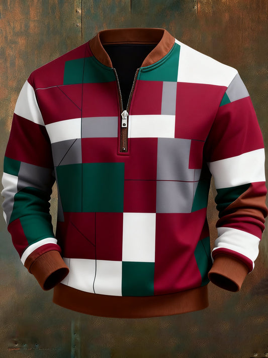 Men's Casual Geometric Color Block Print Sweatshirt