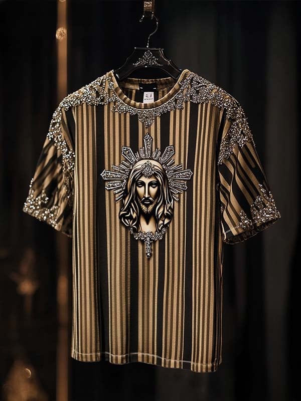 Men's Business Saint Luxury Printed  Cotton Short Sleeve T-Shirt