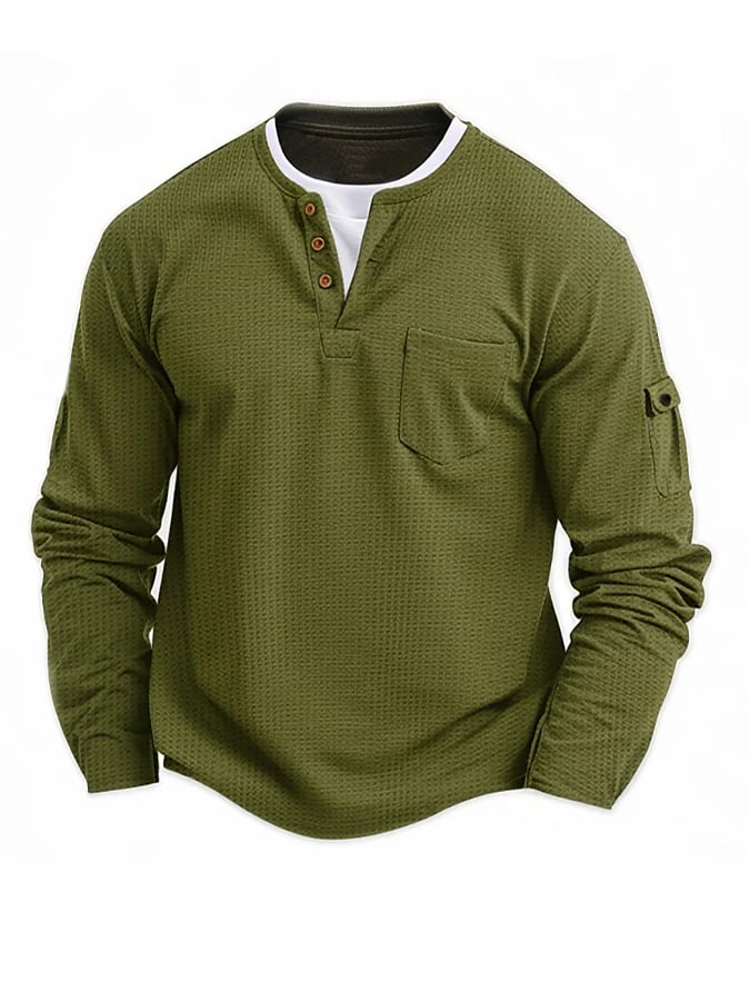 Men's Vintage Basic Waffle Long Sleeve Henley