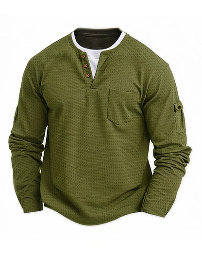 Men's Vintage Basic Waffle Long Sleeve Henley