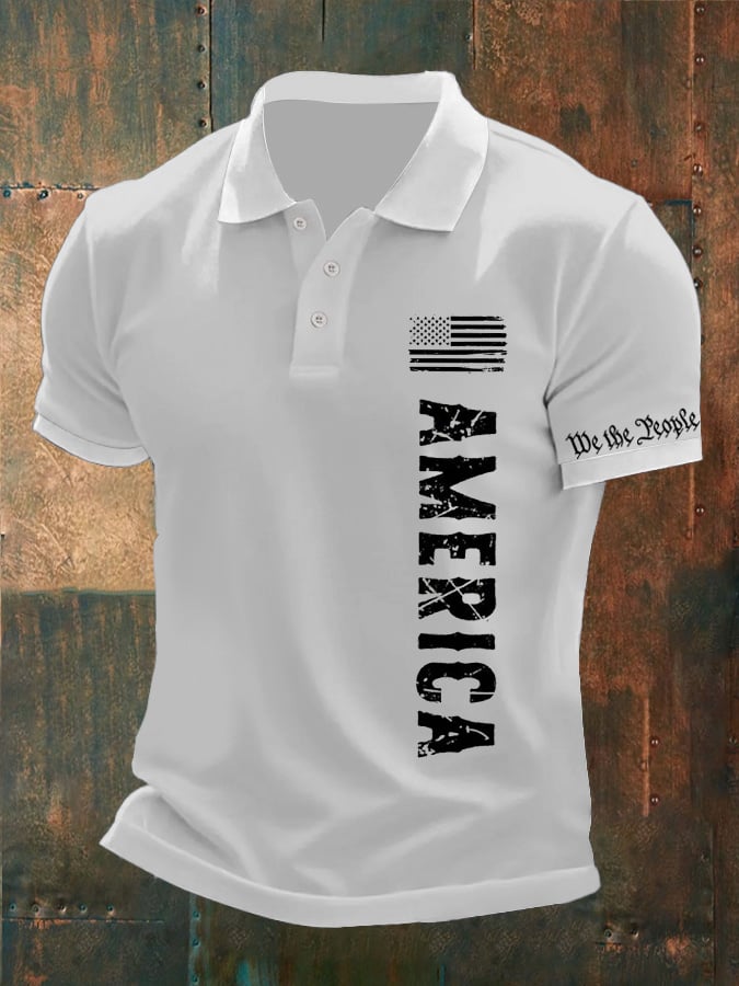 Men'S American Flag Print Polo Shirt