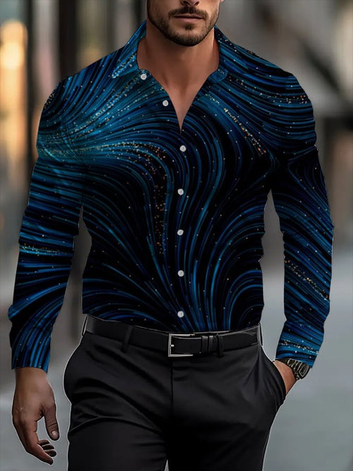 Men's Classic Business Plaid Stripe Print Long Sleeve Shirt