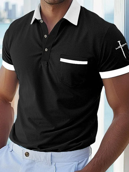 Men's Faith Cross Printed Casual Polo Shirt (With Pockets)
