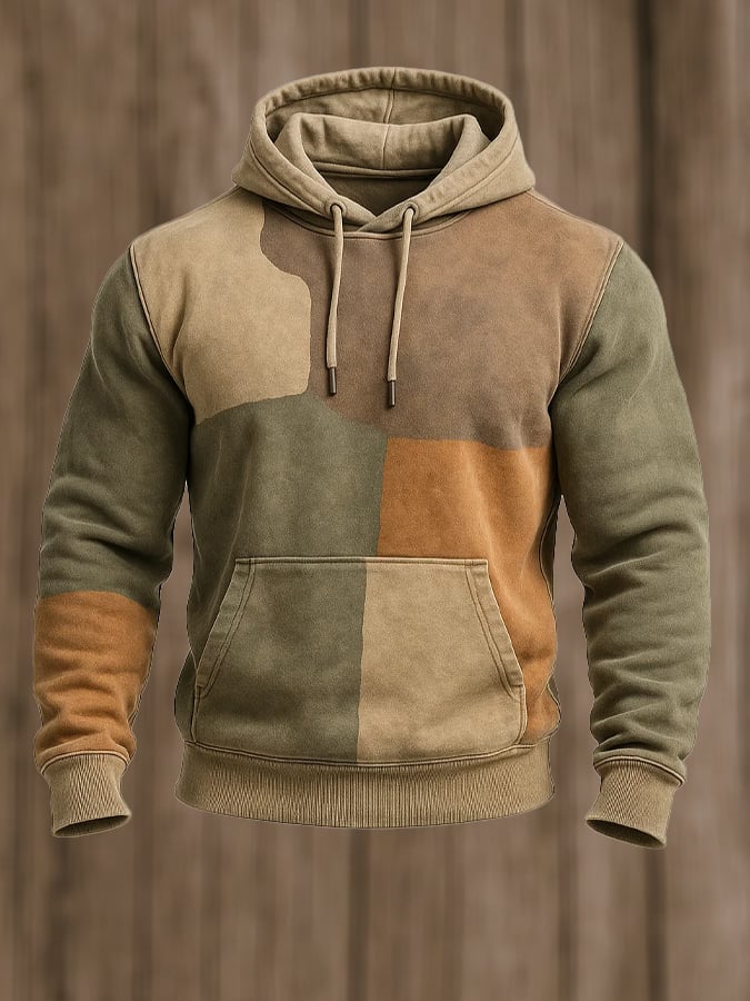 Men's Retro Distressed Color Block Print Casual Long Sleeve Sweatshirt