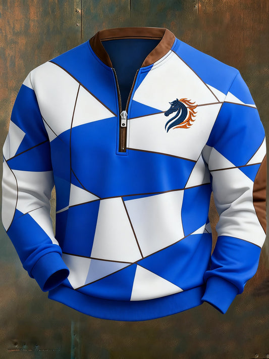 Men's Football Geometric Color Block Print Sweatshirt