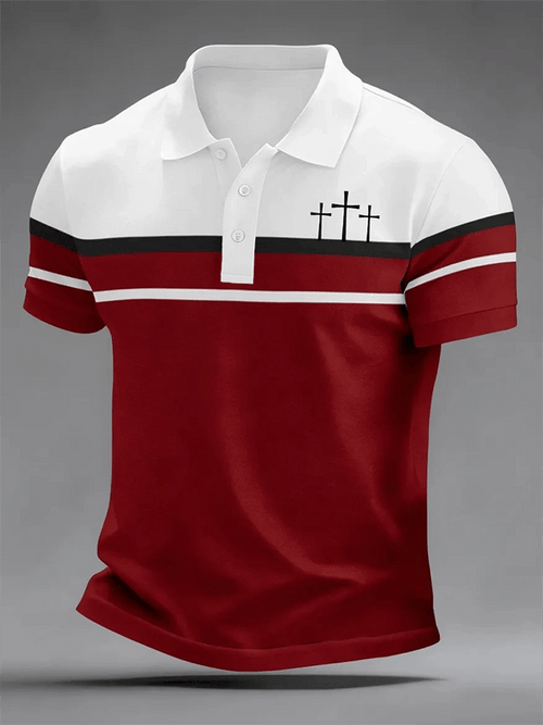 Men's Retro Faith Cross Print Casual Polo Shirt