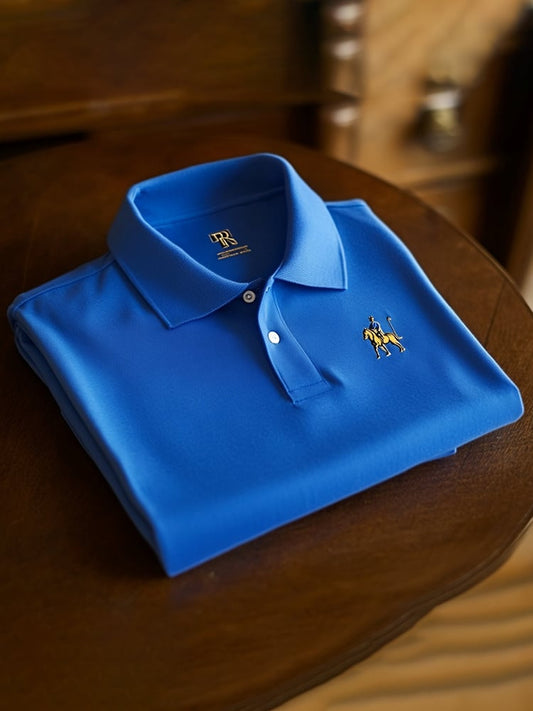 Men's Classic Business Check Logo Button Short Sleeve Polo Shirt
