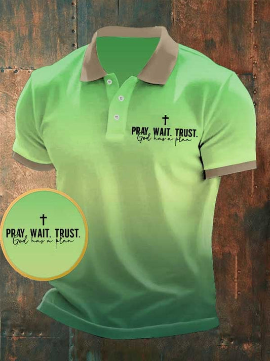 Men's Pray Wait Trust God Has A Plan Printed POLO Shirt