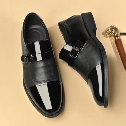 Men's Business Patent Leather Shine Cap Toe Metal Buckle Slip On Monk Loafers Dress Shoes