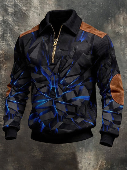 Men'S Fashionable Color-Block Printed Zip-Up Sweatshirt