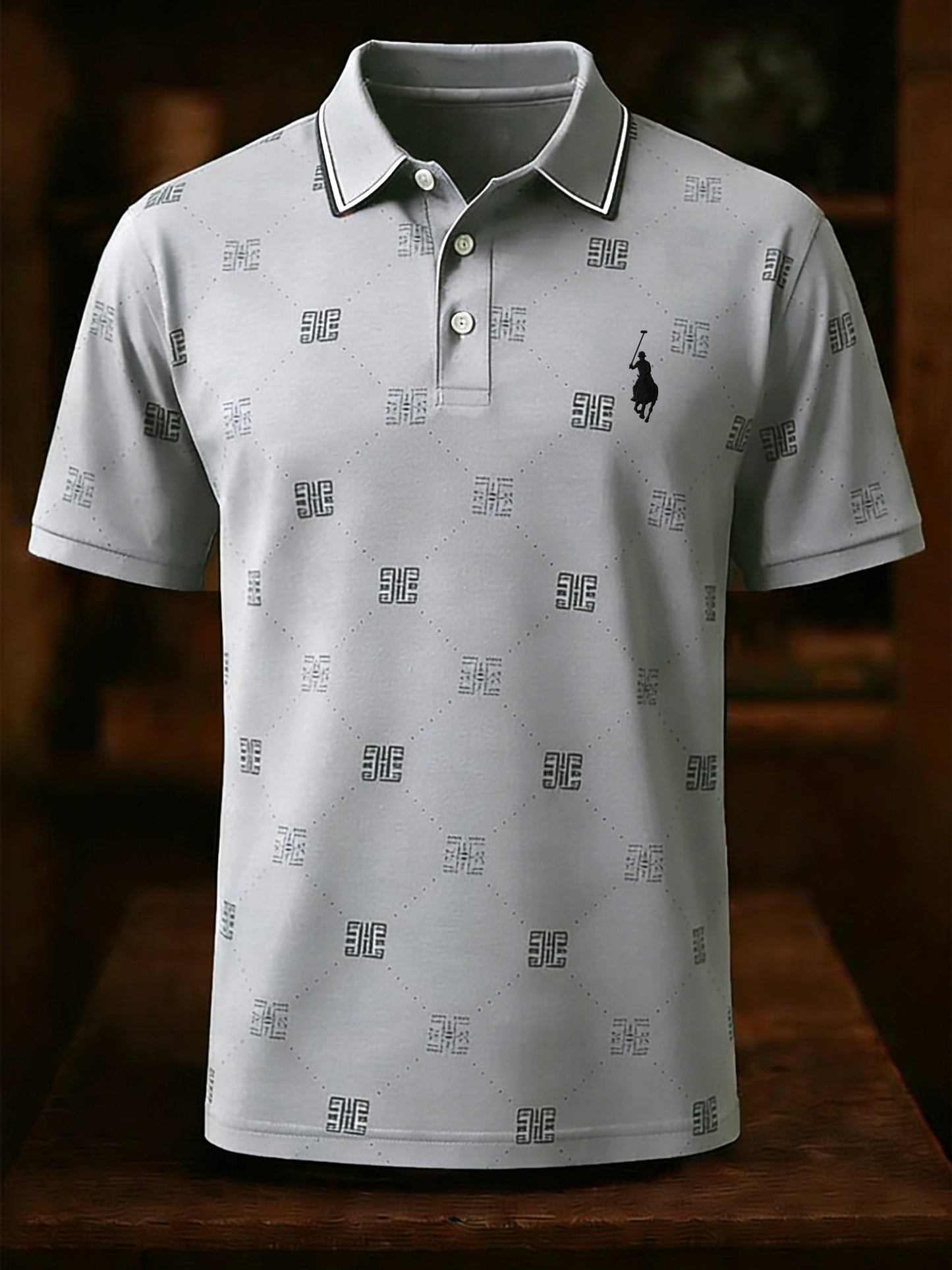Men's Business Style Print Short Sleeved Polo Shirt