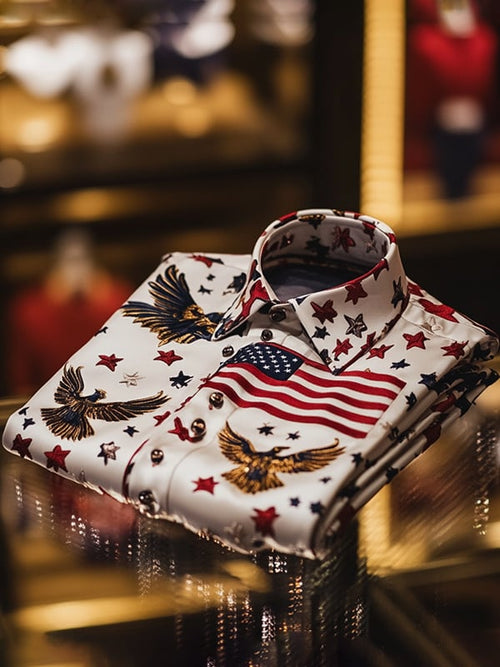 Men's Satin Luxe Independence Day Long Sleeve Button Down Shirt