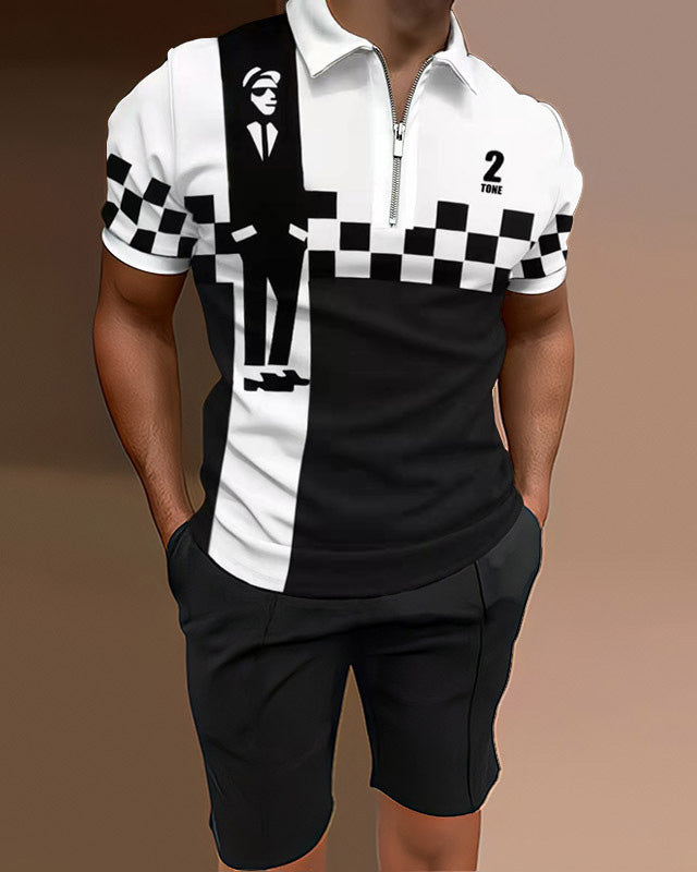 Men's Polo Shirts Casual Colorblock Two Piece Set