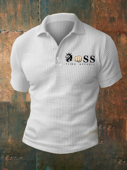 Men's Casual Waffle Polo Shirt Short Sleeve