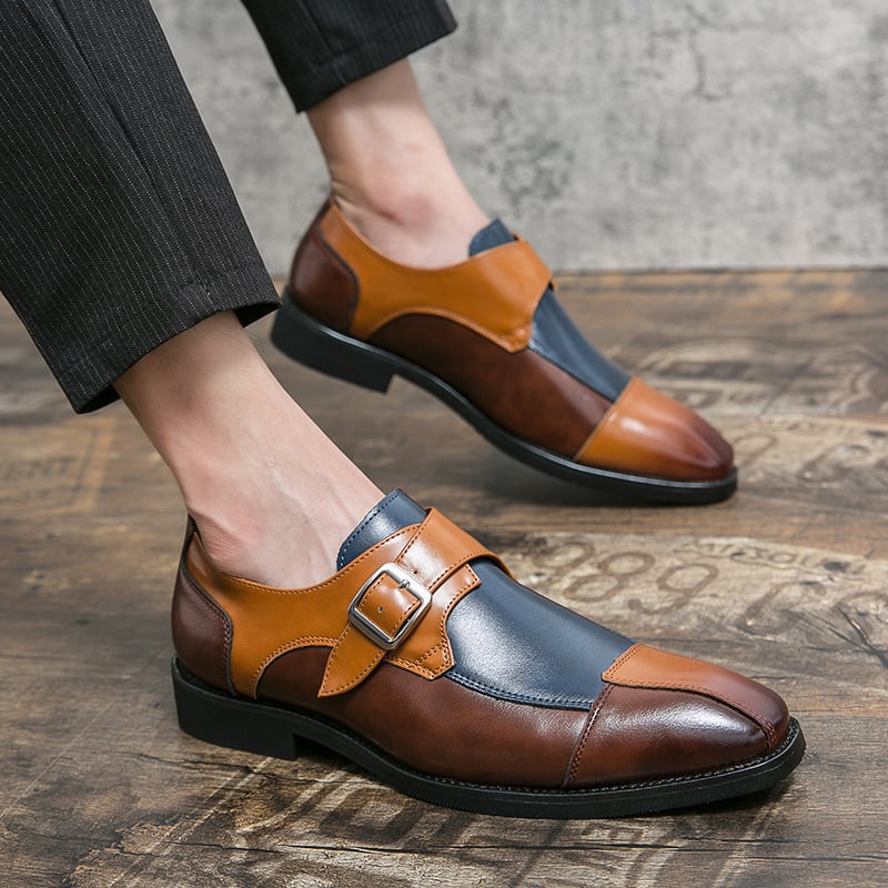 Men'S Patchwork Retro Punk Casual Single Monk Shoes
